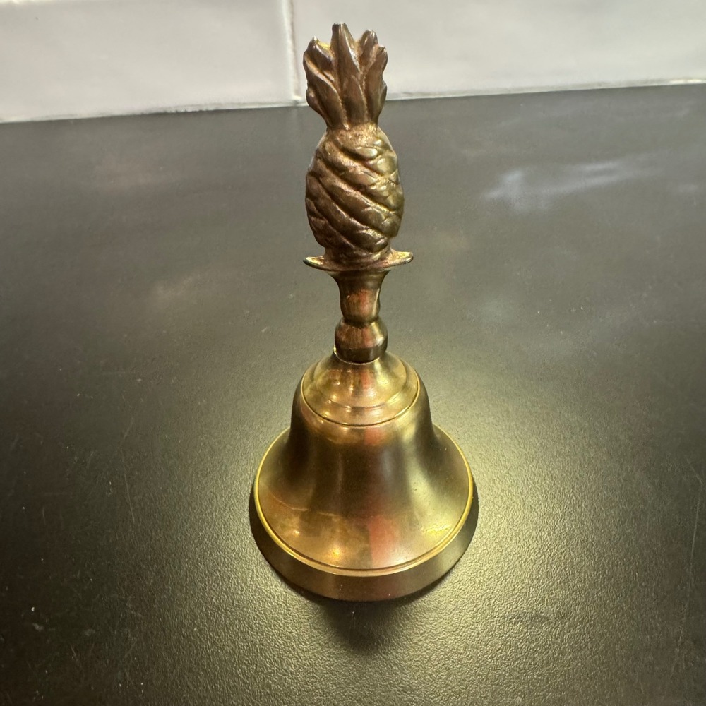 Vintage Pineapple Hand Bell Home Decor 5in Gold Brass Tropical no clapper